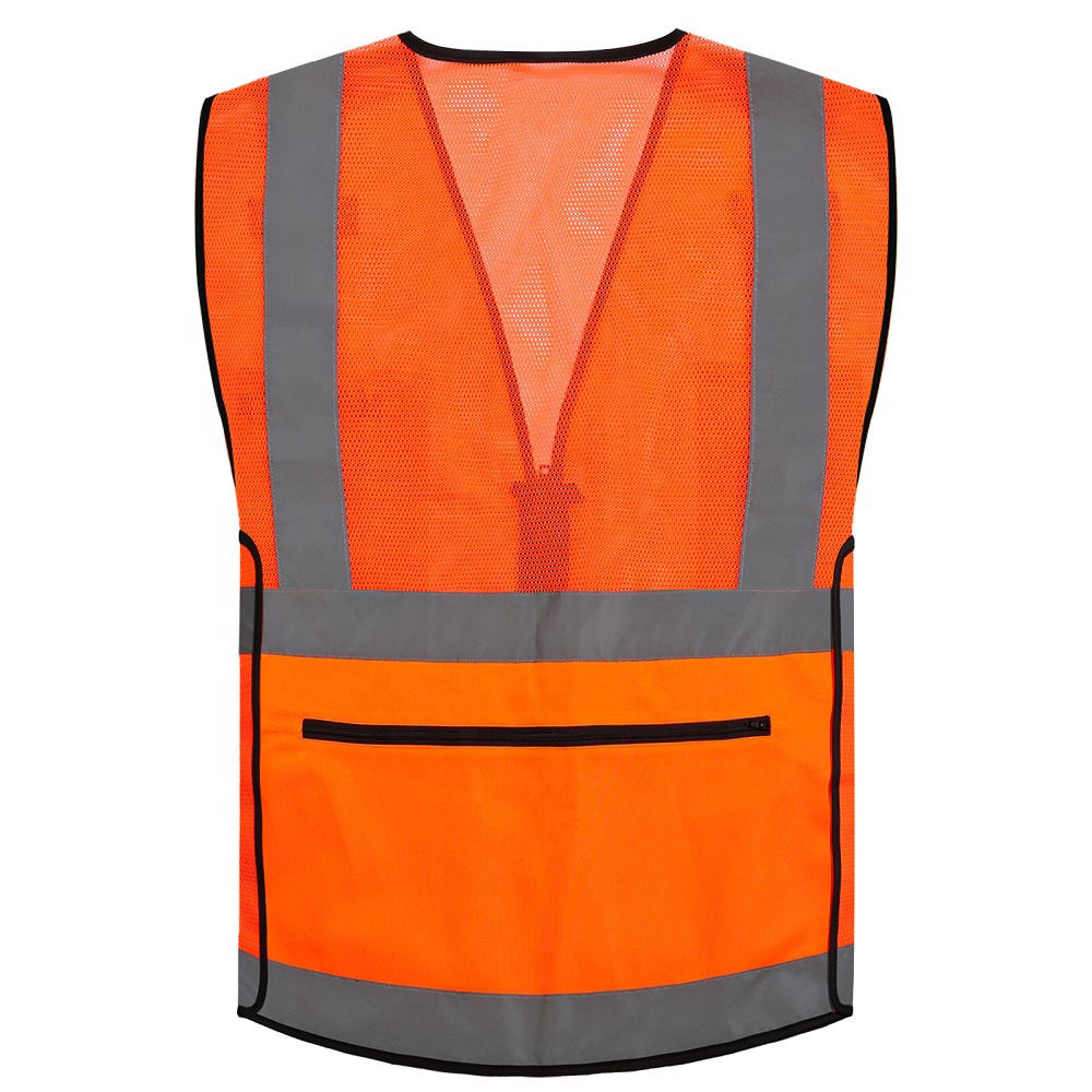 Hestic Sports Wear Customized Black Reflective Safety Vest Company Logo With Pockets Custom Color Fluorescent Visibility Work Class 2 Safety Vest